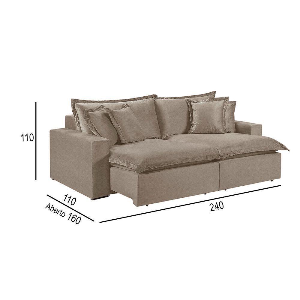 Sofá 4 Lugares Retrátil Com Encosto Fixo Linho M-145 Martins Bege - 3