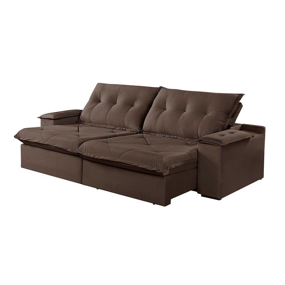 Sofá 3 Lugares Retrátil E Reclinável Martins M-163 Veludo Marrom - 1