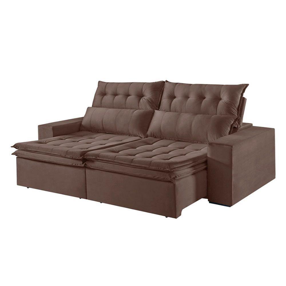 Sofá 4 Lugares Retrátil E Reclinável Martins M-118 Veludo Marrom - 1