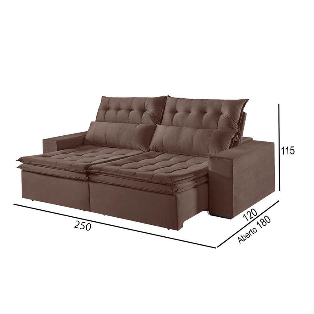 Sofá 4 Lugares Retrátil E Reclinável Martins M-118 Veludo Marrom - 3