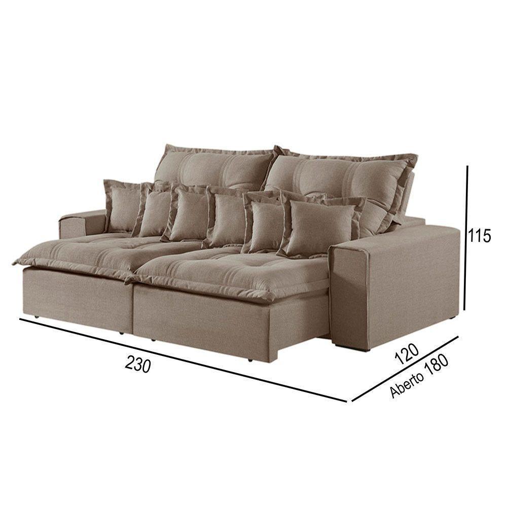 Sofá 3 Lugares Retrátil E Reclinável Linho M-144 Martins Bege - 3