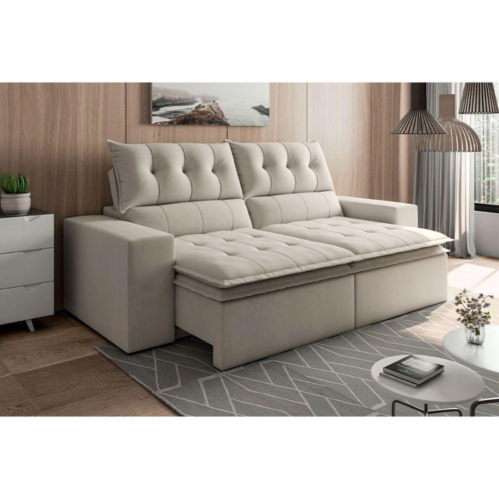 Sofá 4 Lugares Retrátil E Reclinável Martins M-118 Veludo Creme - 3
