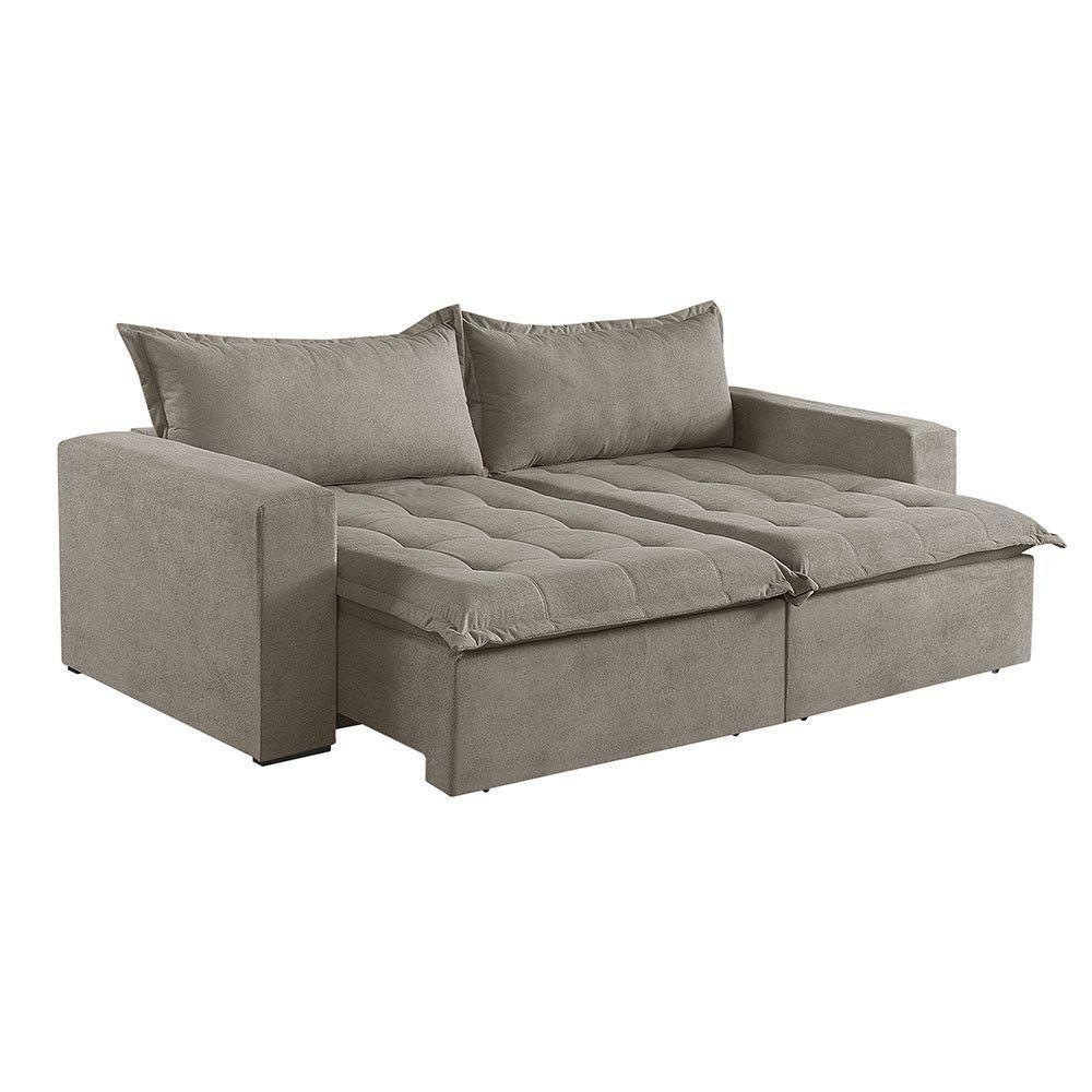 Sofá Cama 3 Lugares Retrátil Reclinável Linho M-184 Martins Bege - 1