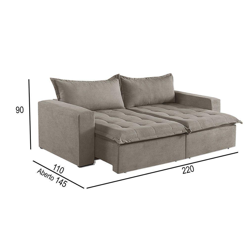 Sofá Cama 3 Lugares Retrátil Reclinável Linho M-184 Martins Bege - 2