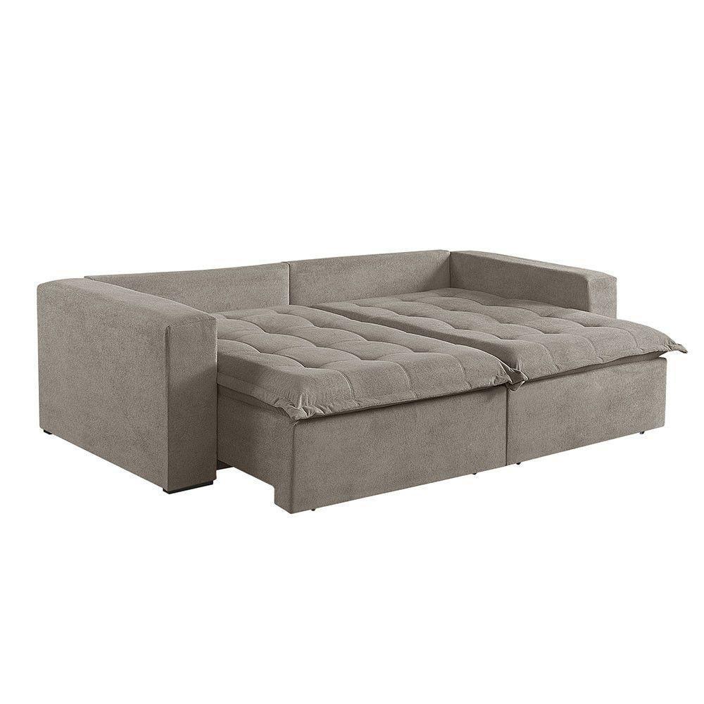 Sofá Cama 3 Lugares Retrátil Reclinável Linho M-184 Martins Bege - 3