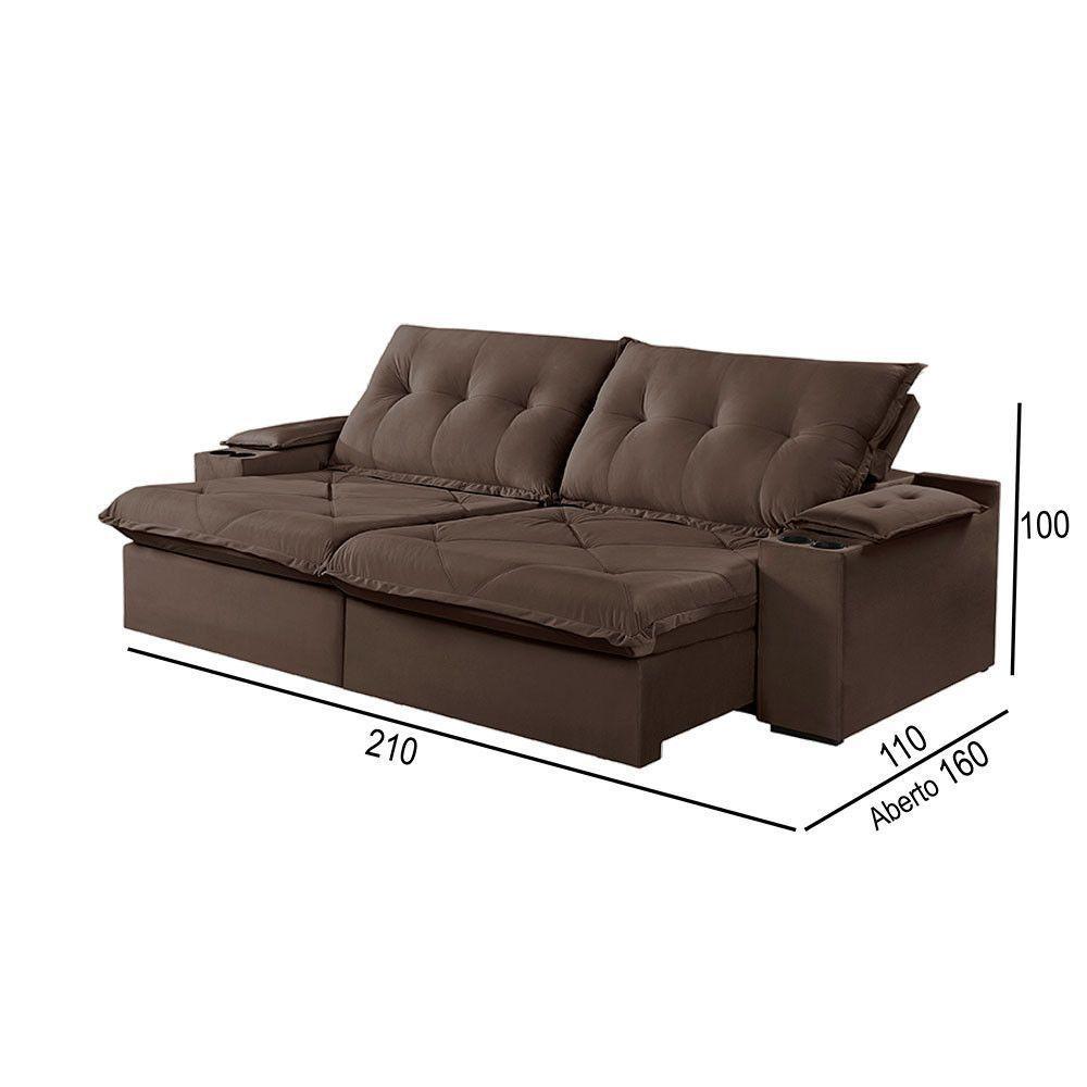 Sofá 2 Lugares Retrátil Martins M-163 Com Acessórios Veludo Marrom - 3