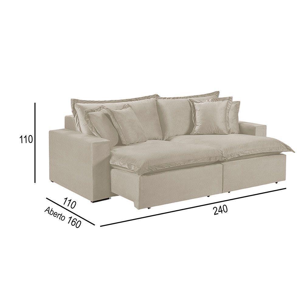Sofá 4 Lugares Retrátil Com Encosto Fixo Linho M-145 Martins Creme - 2