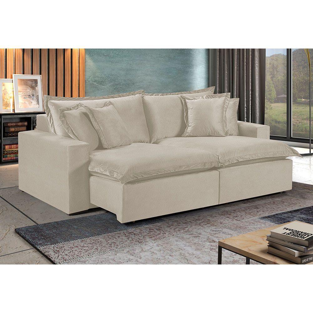 Sofá 4 Lugares Retrátil Com Encosto Fixo Linho M-145 Martins Creme - 3