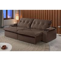 Sofá 3 Lugares Retrátil Martins M-163 Com Acessórios Veludo Marrom - 2