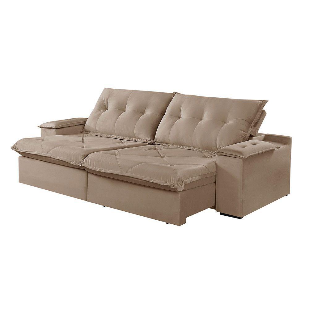 Sofá 3 Lugares Retrátil E Reclinável Martins M-163 Veludo Bege - 1