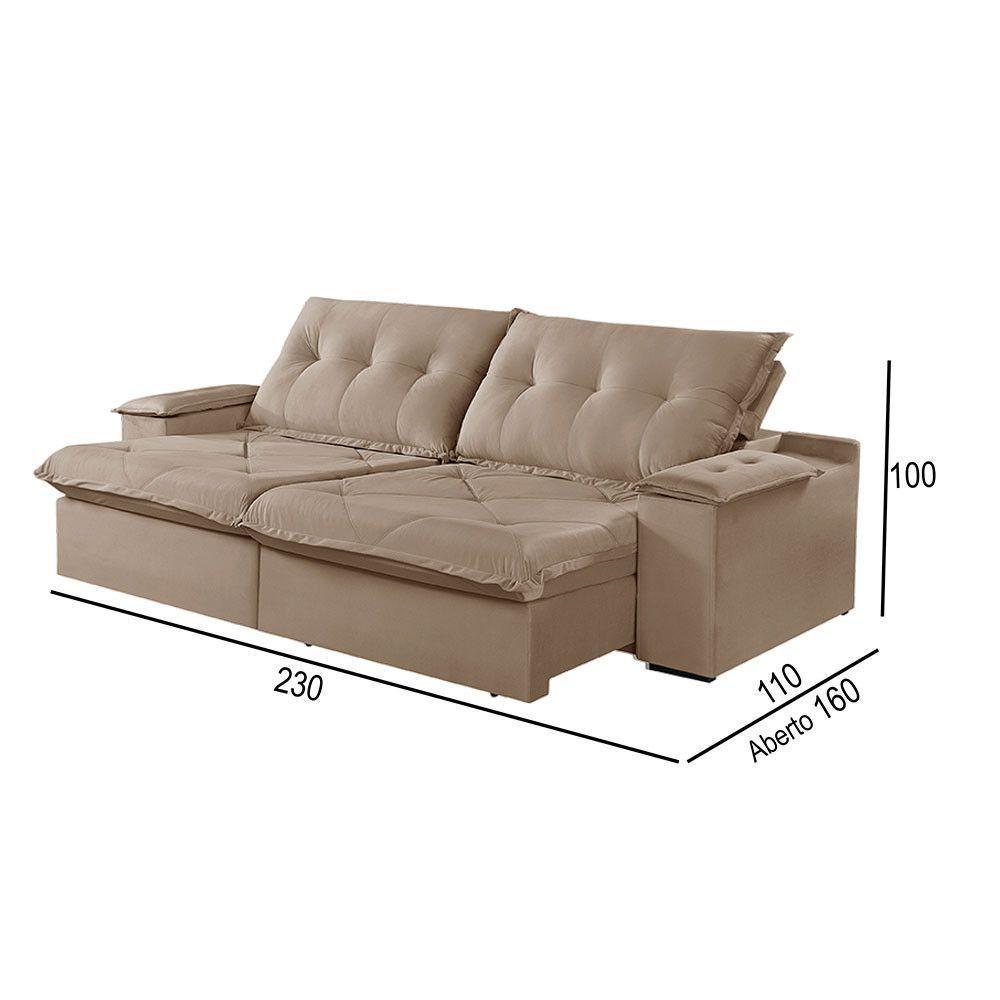 Sofá 3 Lugares Retrátil E Reclinável Martins M-163 Veludo Bege - 2