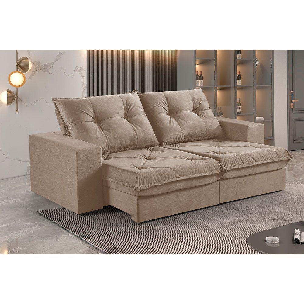 Sofá 3 Lugares Retrátil E Reclinável Martins M-163 Veludo Bege - 3