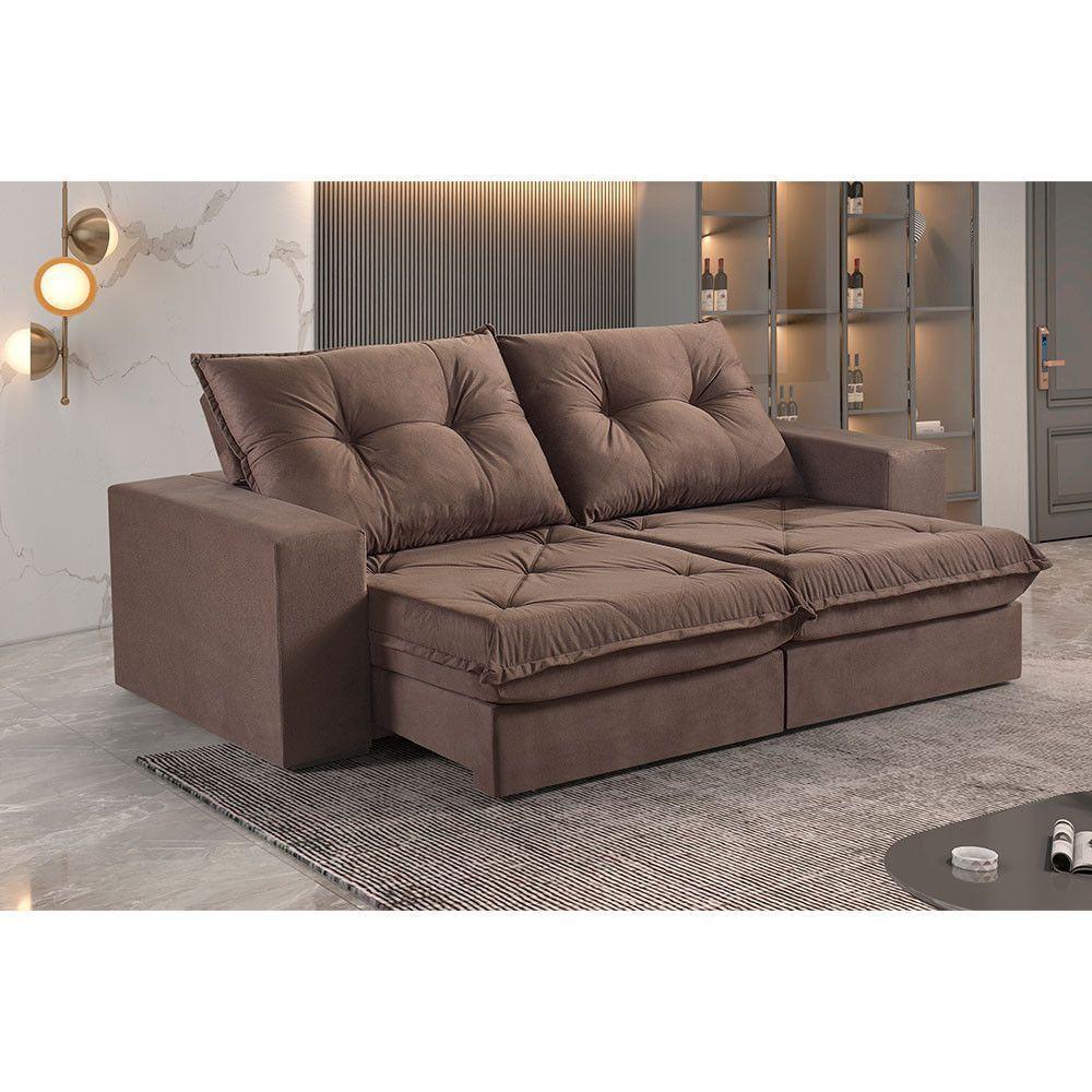 Sofá 4 Lugares Retrátil E Reclinável Martins M-163 Veludo Marrom - 2
