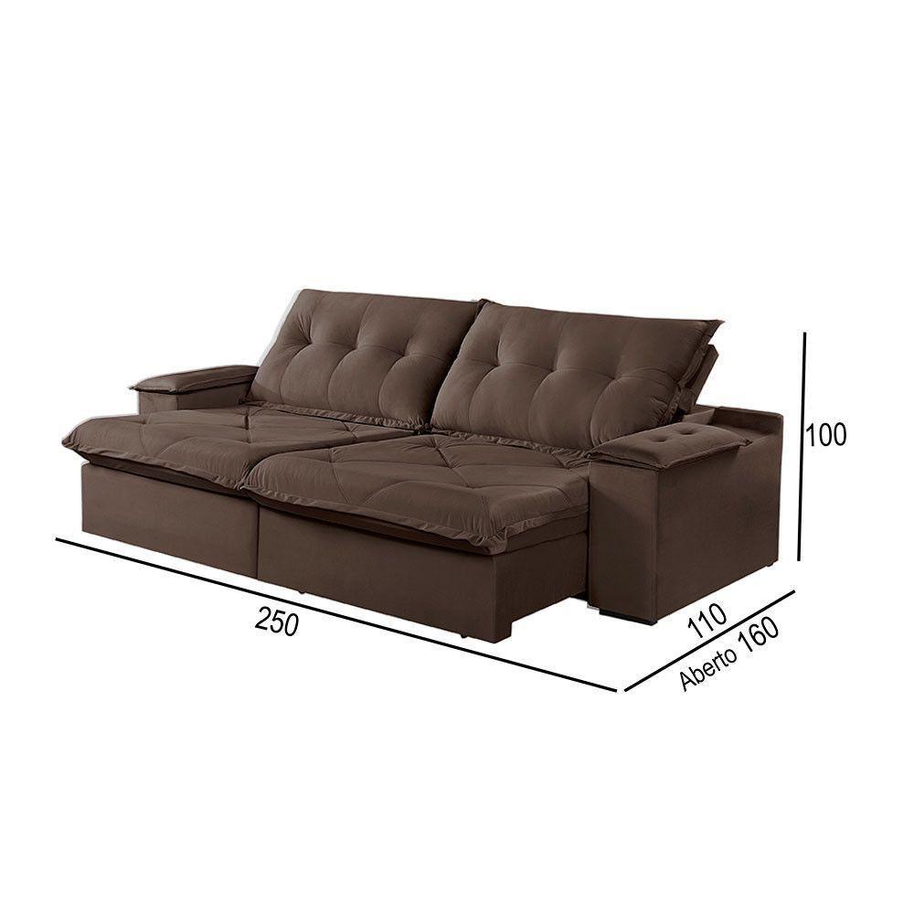 Sofá 4 Lugares Retrátil E Reclinável Martins M-163 Veludo Marrom - 3