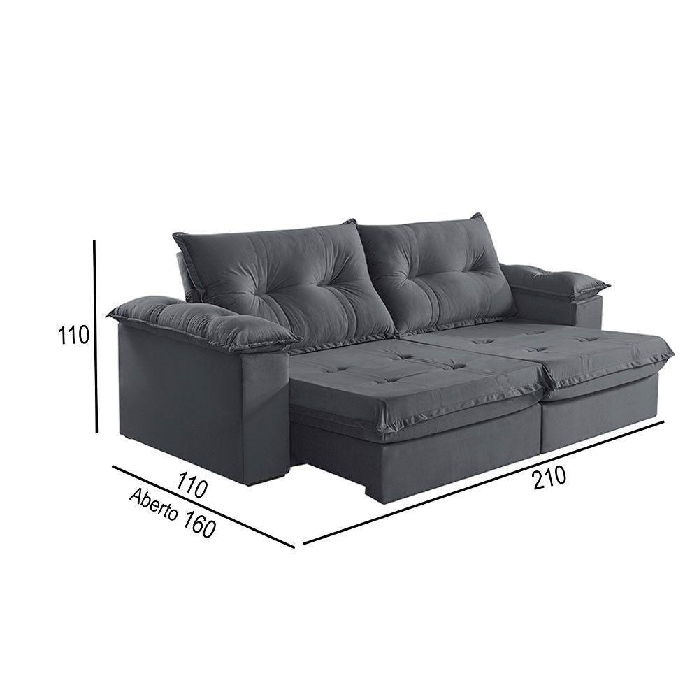 Sofá 2 Lugares Retrátil E Reclinável Martins M-164 Veludo Grafite - 3