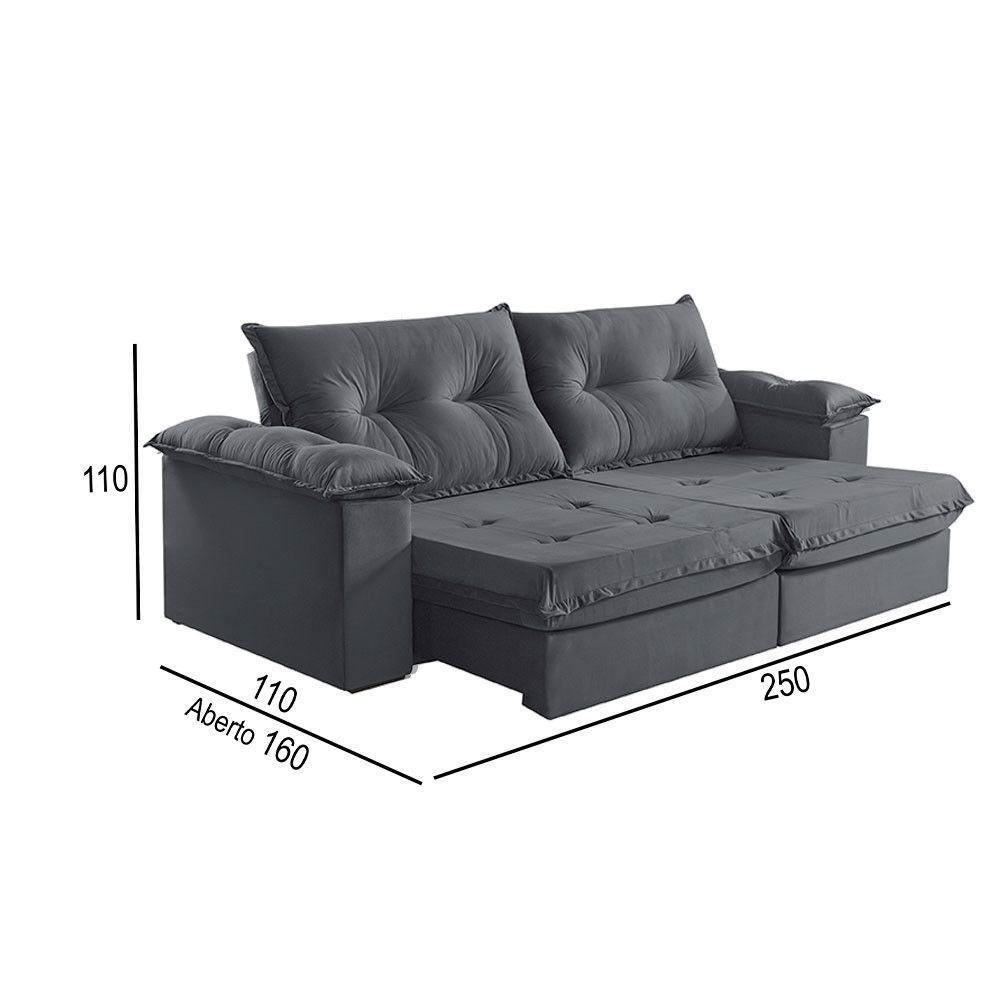 Sofá 4 Lugares Retrátil E Reclinável Martins M-164 Veludo Grafite - 3