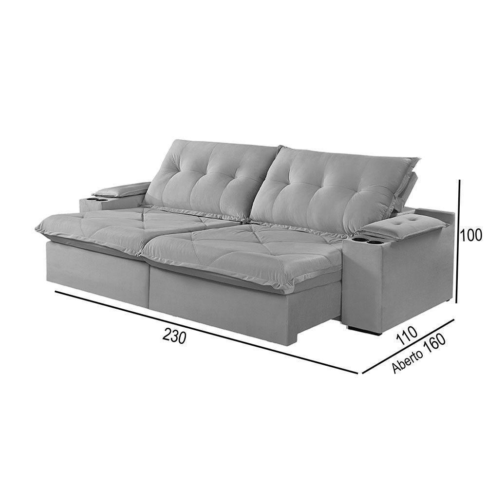 Sofá 3 Lugares Retrátil Martins M-163 Com Acessórios Veludo Cinza - 2