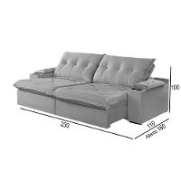 Sofá 3 Lugares Retrátil Martins M-163 Com Acessórios Veludo Cinza - 2