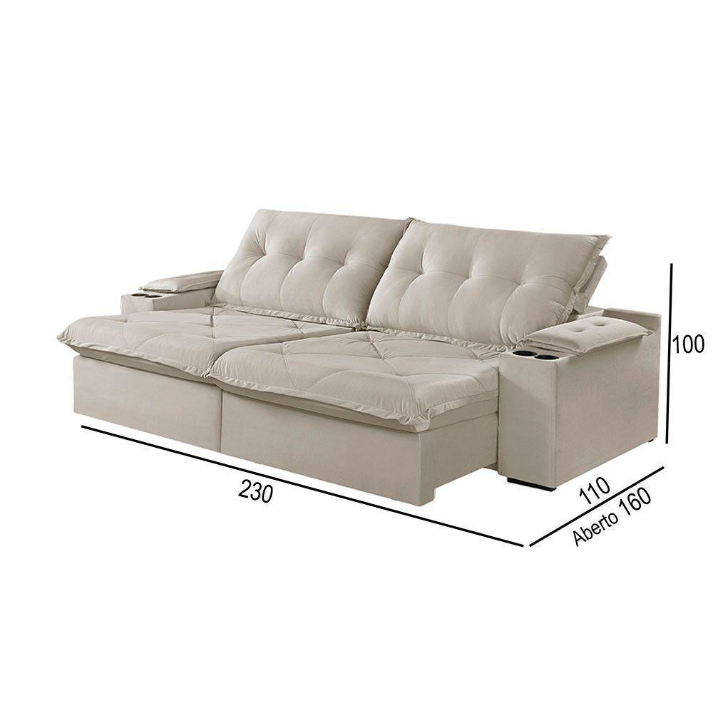 Sofá 3 Lugares Retrátil Martins M-163 Com Acessórios Veludo Creme - 2