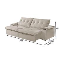 Sofá 3 Lugares Retrátil Martins M-163 Com Acessórios Veludo Creme - 2
