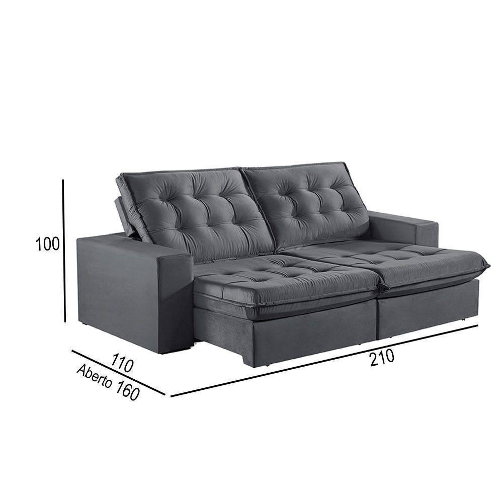 Sofá 2 Lugares Retrátil E Reclinável Martins M-165 Veludo Grafite - 3