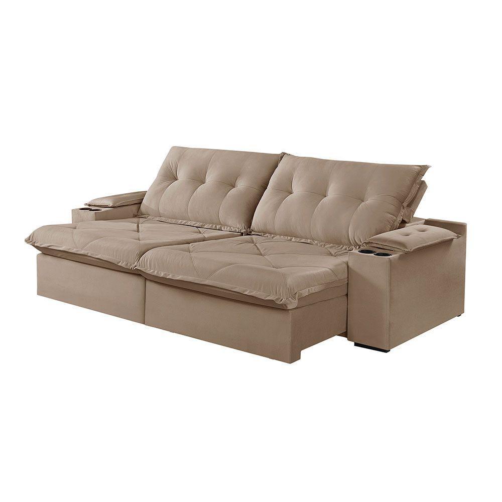 Sofá 2 Lugares Retrátil Martins M-163 Com Acessórios Veludo Bege - 1