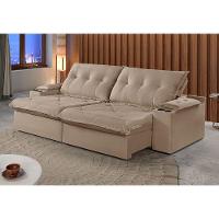 Sofá 2 Lugares Retrátil Martins M-163 Com Acessórios Veludo Bege - 2