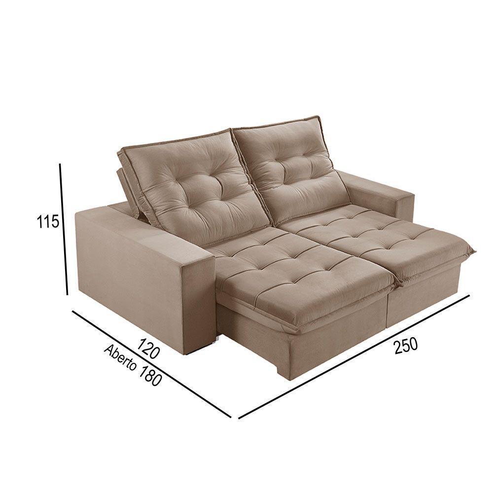 Sofá 4 Lugares Retrátil E Reclinável Martins M-165 Veludo Bege - 3