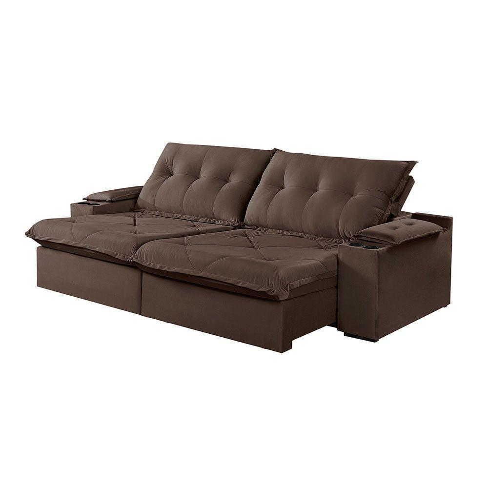 Sofá 4 Lugares Retrátil Martins M-163 Com Acessórios Veludo Marrom - 1