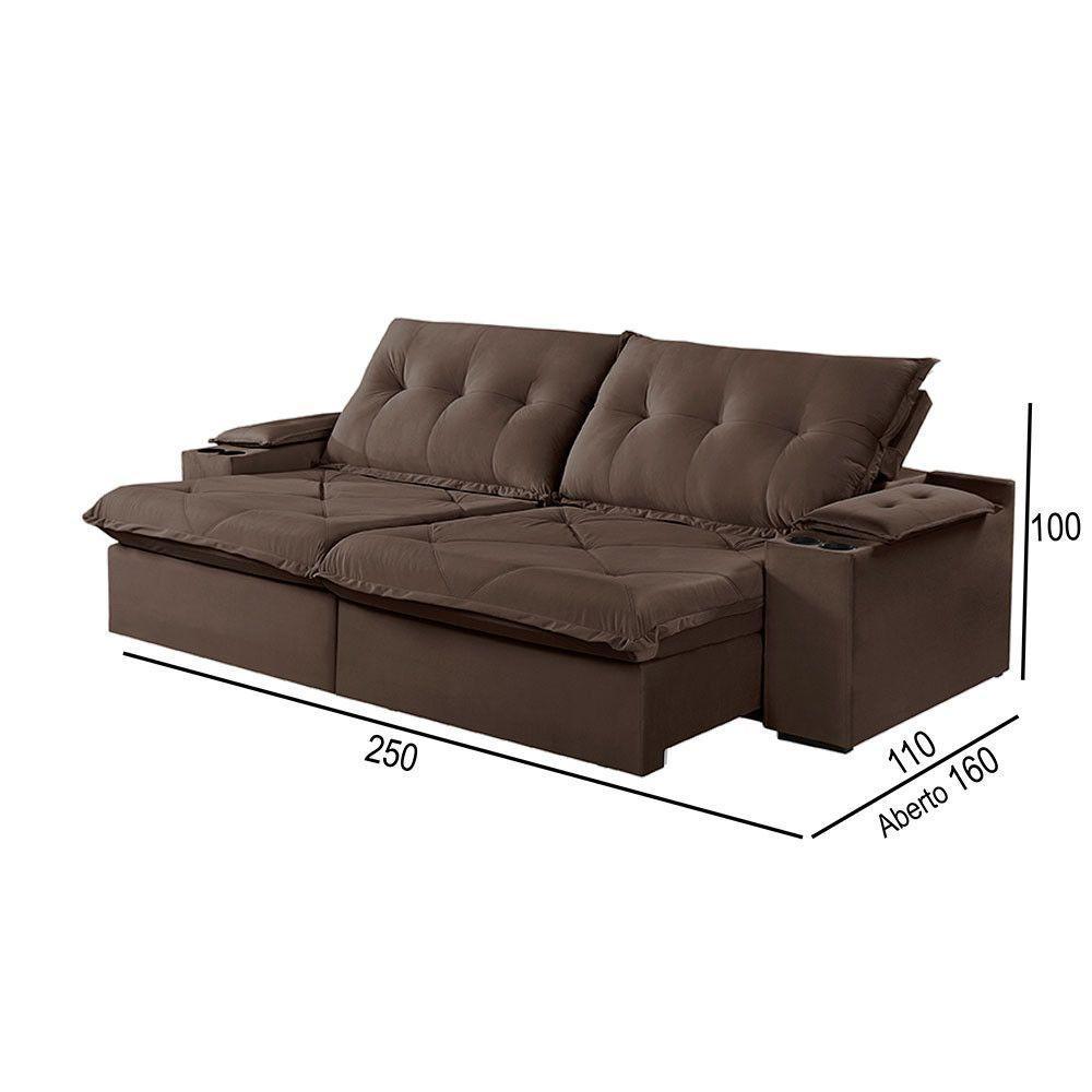 Sofá 4 Lugares Retrátil Martins M-163 Com Acessórios Veludo Marrom - 2