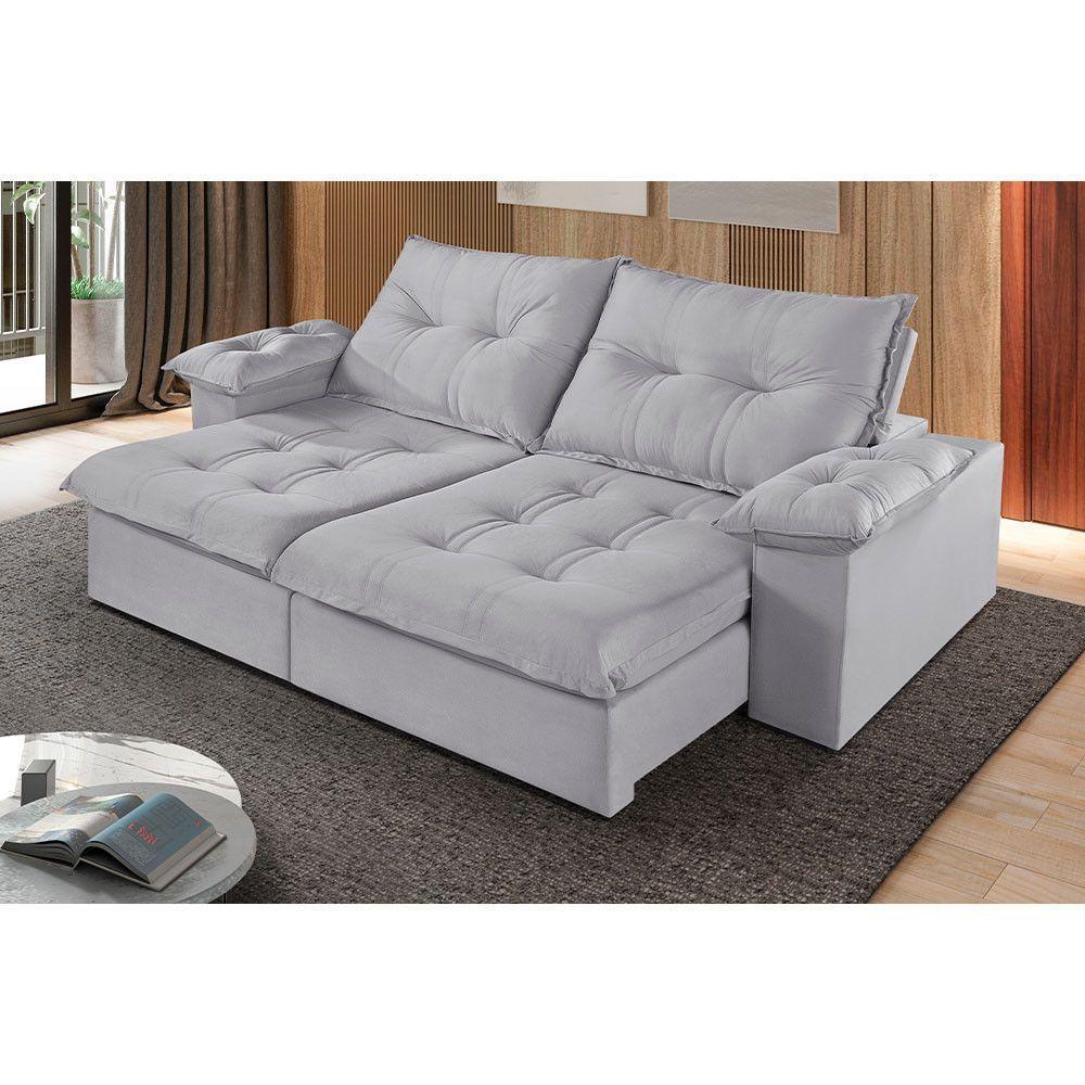 Sofá 3 Lugares Retrátil E Reclinável Martins M-183 Veludo Cinza - 3