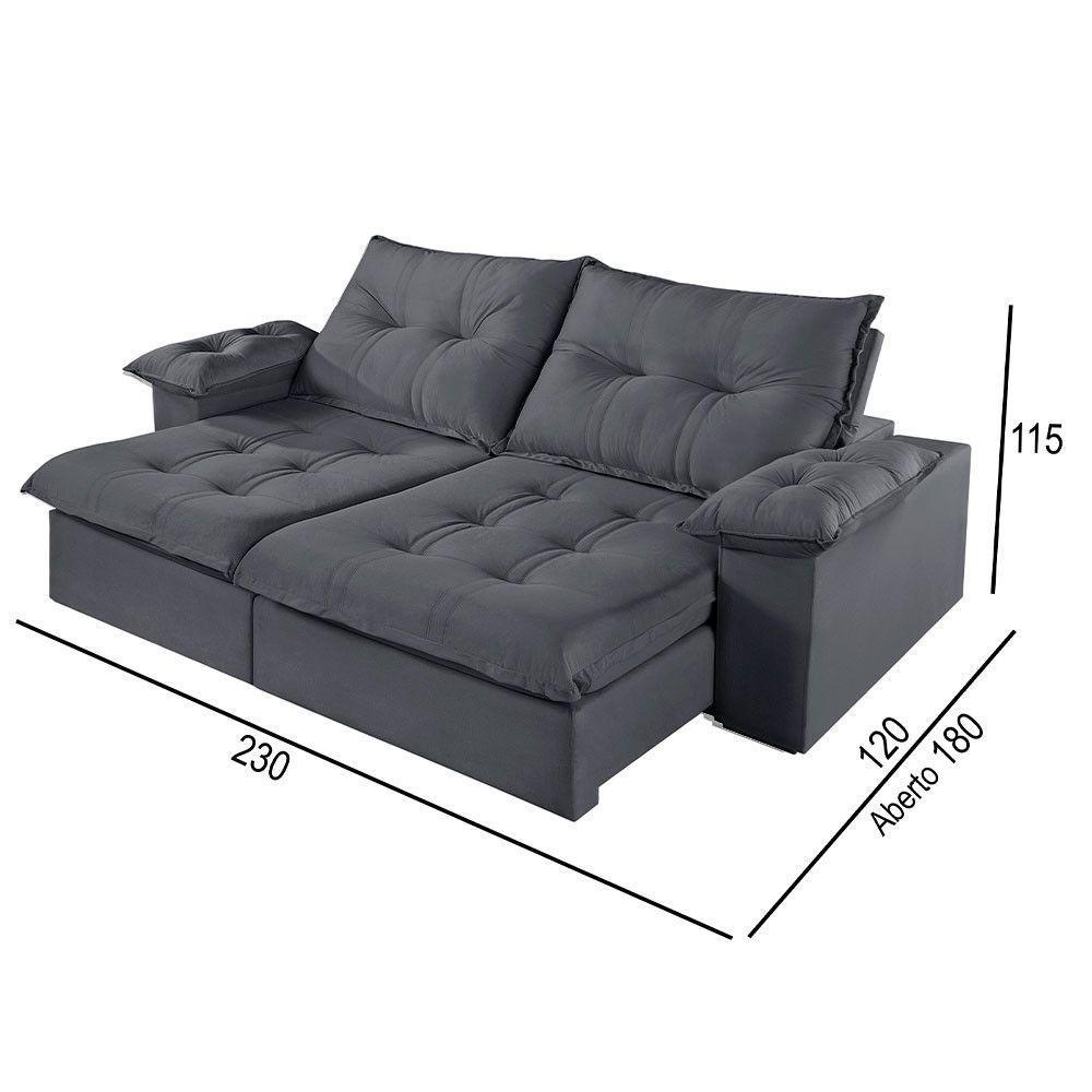 Sofá 3 Lugares Retrátil E Reclinável Martins M-183 Veludo Grafite - 3