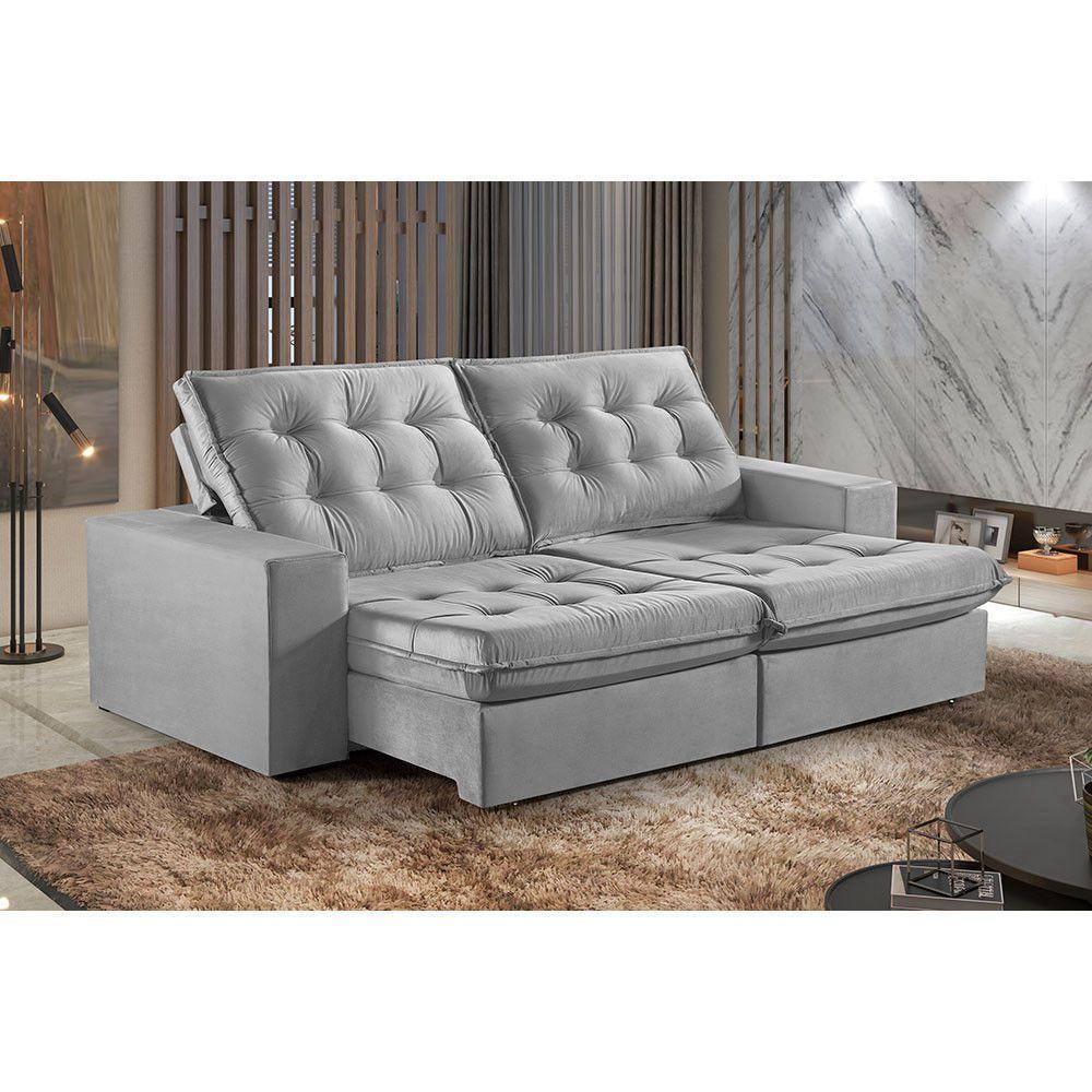 Sofá 3 Lugares Retrátil E Reclinável Martins M-165 Veludo Cinza - 2