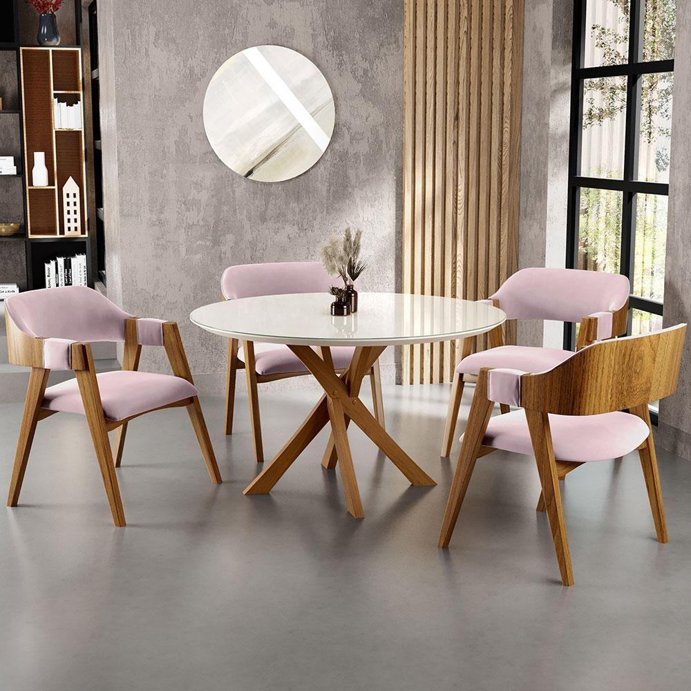 Cadeira Para Sala De Jantar E Estar Living Estofada Suran L02 Suede Rosê - Lyam - 6