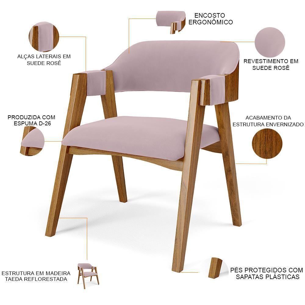 Cadeira Para Sala De Jantar E Estar Living Estofada Suran L02 Suede Rosê - Lyam - 7