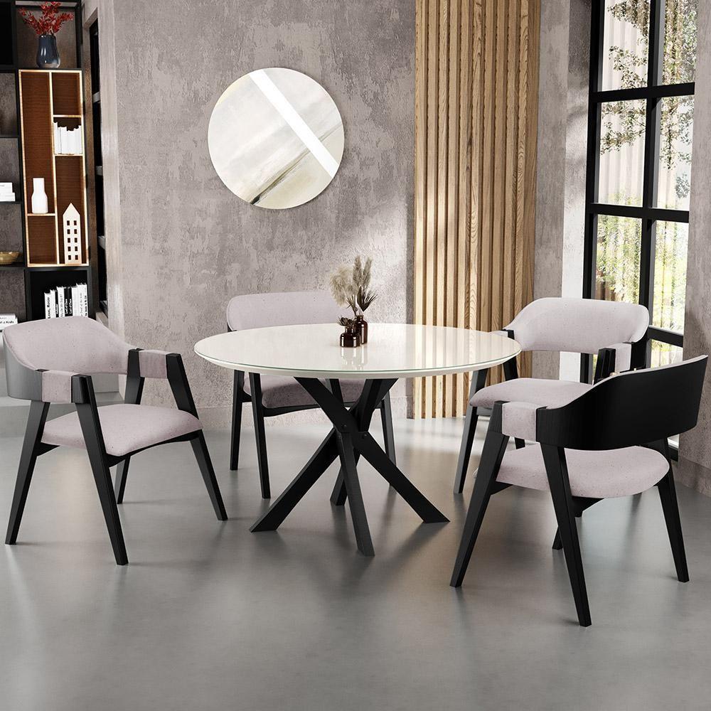 Cadeira Para Sala De Jantar Estar Living Estofada Suran L02 Preto Linho Bege - Lyam Decor - 6