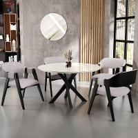 Cadeira Para Sala De Jantar Estar Living Estofada Suran L02 Preto Linho Bege - Lyam Decor - 6