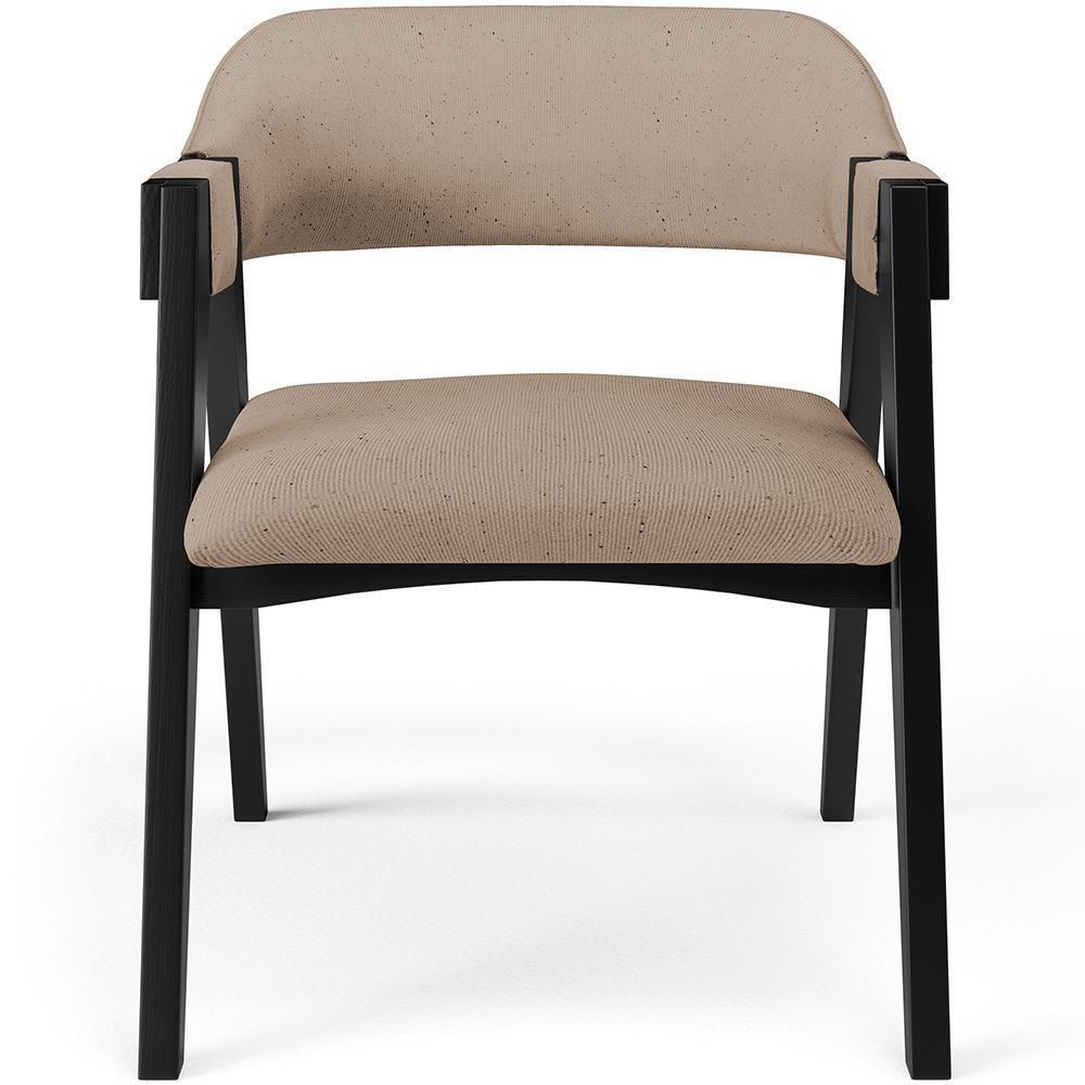 Cadeira Para Sala De Jantar Estar Living Estofada Suran L02 Preto Linho Bege Escuro - Lyam Decor - 5