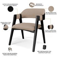 Cadeira Para Sala De Jantar Estar Living Estofada Suran L02 Preto Linho Bege Escuro - Lyam Decor - 7