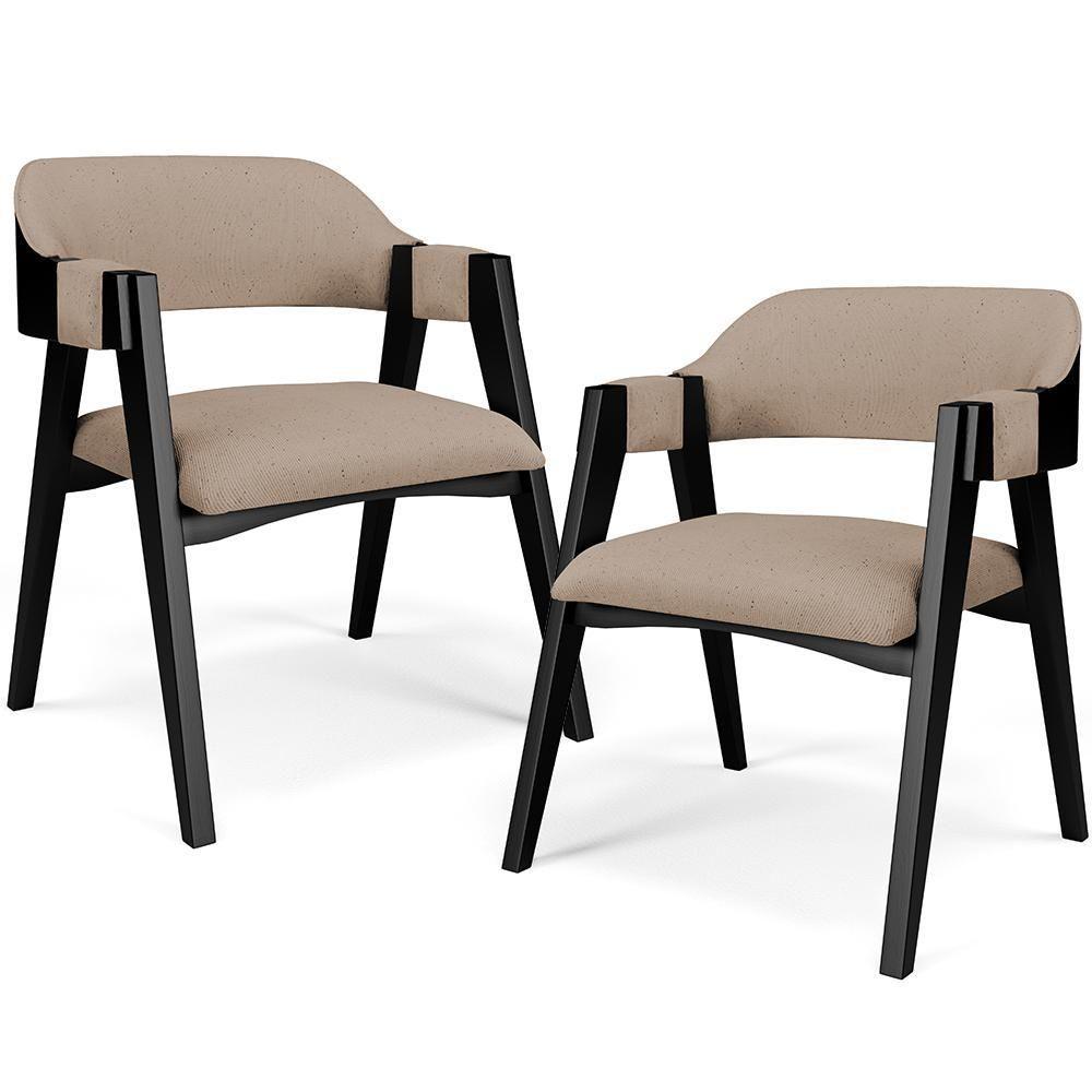 Kit 2 Cadeiras Sala De Jantar Estar Living Estofada Suran L02 Preto Linho Bege Escuro - Lyam Decor - 1