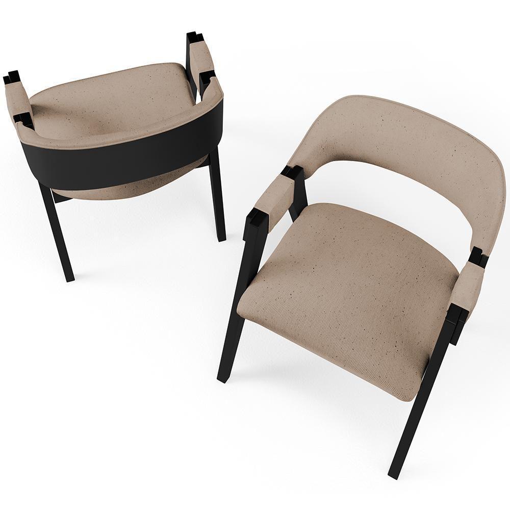 Kit 2 Cadeiras Sala De Jantar Estar Living Estofada Suran L02 Preto Linho Bege Escuro - Lyam Decor - 3