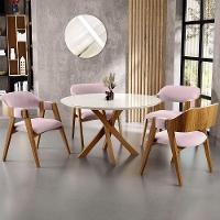 Mesa De Jantar Redonda Cora 120cm Off White M04 Com 04 Cadeiras Living Suran Suede Rosê - Lyam - 9