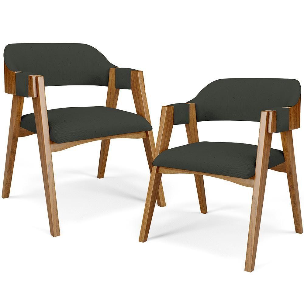 Kit 02 Cadeiras Para Sala De Jantar E Estar Living Estofada Suran L02 Linho Verde Musgo - Lyam - 1