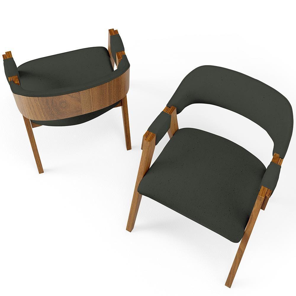 Kit 02 Cadeiras Para Sala De Jantar E Estar Living Estofada Suran L02 Linho Verde Musgo - Lyam - 3