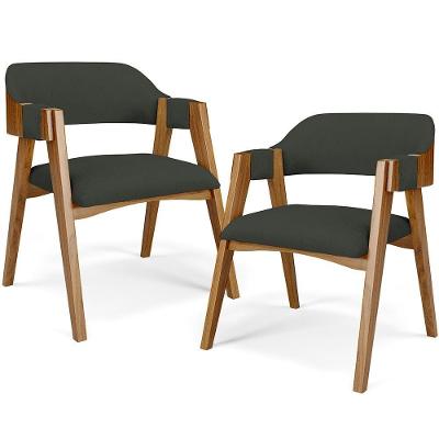 Kit 02 Cadeiras Para Sala De Jantar E Estar Living Estofada Suran L02 Linho Verde Musgo - Lyam