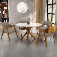 Mesa De Jantar Redonda Cora 120cm Off White M04 Com 04 Cadeiras Living Suran Bouclê Bege - Lyam - 9