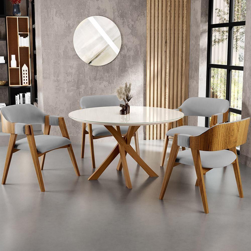 Kit 04 Cadeiras Para Sala De Jantar E Estar Living Estofada Suran L02 Suede Cinza - Lyam - 7