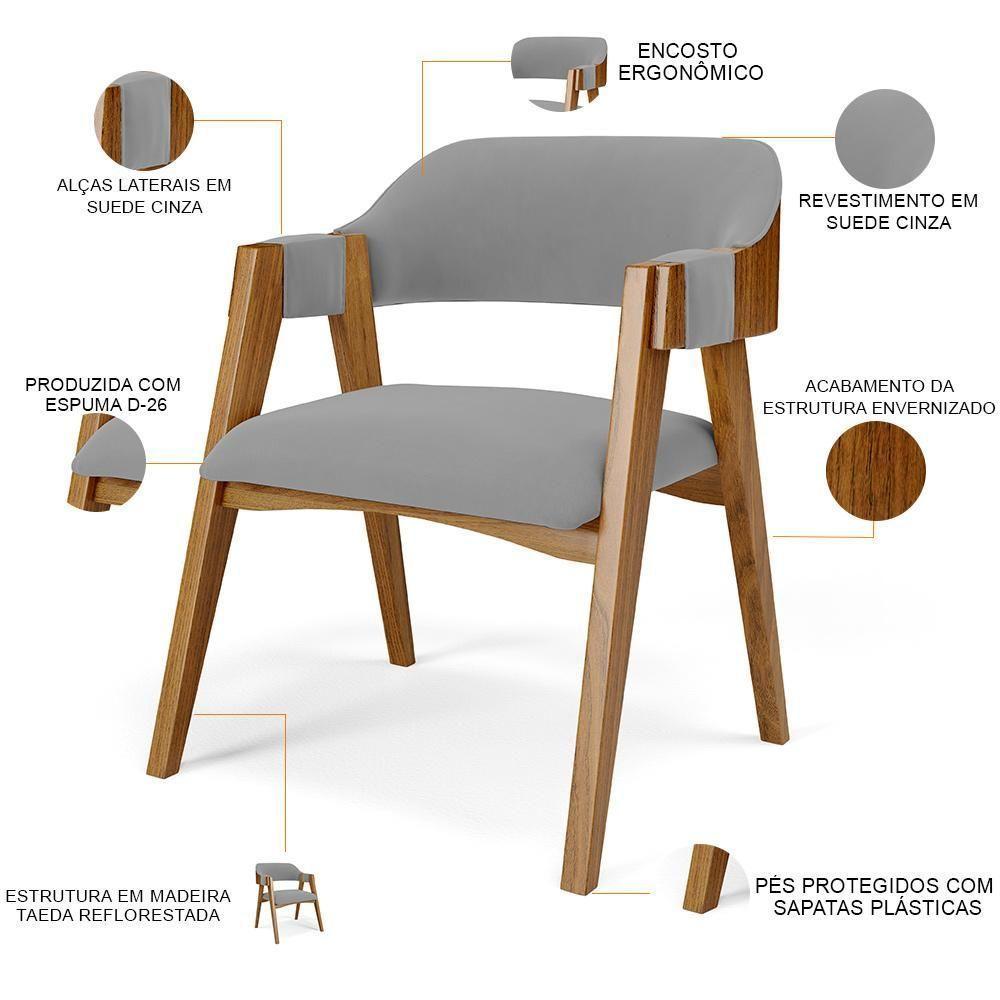 Kit 04 Cadeiras Para Sala De Jantar E Estar Living Estofada Suran L02 Suede Cinza - Lyam - 8