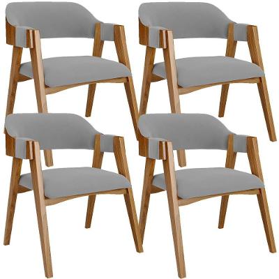 Kit 04 Cadeiras Para Sala De Jantar E Estar Living Estofada Suran L02 Suede Cinza - Lyam