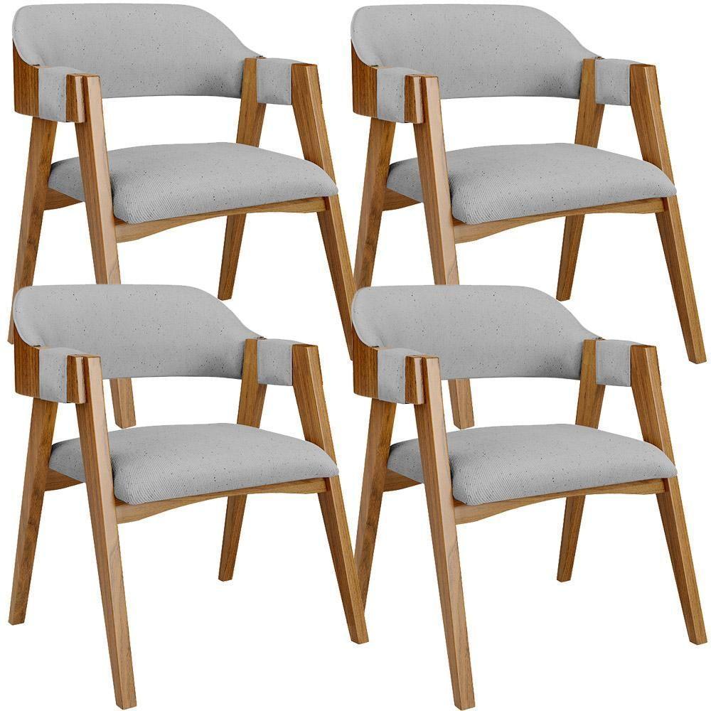 Kit 04 Cadeiras Para Sala De Jantar E Estar Living Estofada Suran L02 Linho Cinza - Lyam - 1